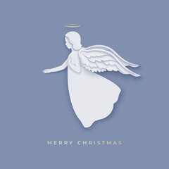 Merry Christmas paper cut style card with angel