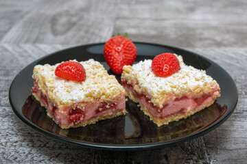 Piece of delicious homemade fresh strawberry pie