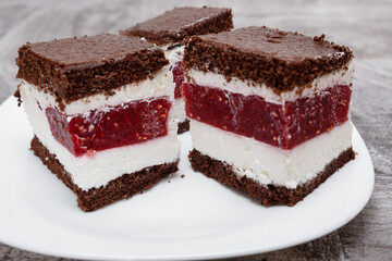 Delicious raspberry cake and sweet vanilla cream