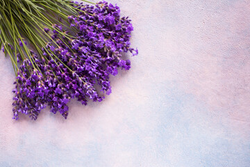 Background with lavender flowers, bouquet, space for text, congratulations