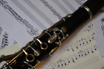 Wind musical instrument - clarinet. Notebooks