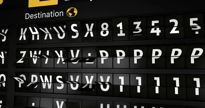 3D generated animation, analog flight information display board with the arrival city of  Buenos Aires, 4 different animations