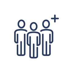 Group of people and add friend thin line icon. Team, community, plus, cross isolated outline sign. People, society, social network concept. Vector illustration symbol element for web design and apps