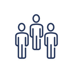 Team of three thin line icon. Work group, staff, professionals isolated outline sign. People, friends, community concept. Vector illustration symbol element for web design and apps