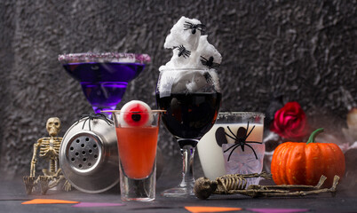 Fototapeta na wymiar Set of various Halloween drinks