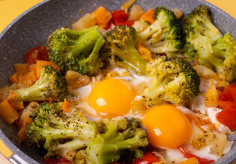 stewed vegetables and fried eggs