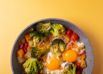 stewed vegetables and fried eggs