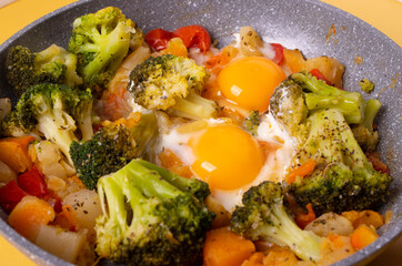 stewed vegetables and fried eggs