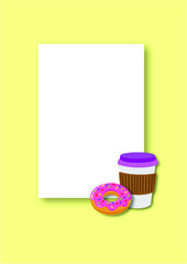 Template coffee with pastry vectorized turquoise background