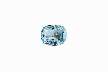 macro stone mineral faceted aquamarine on a white background