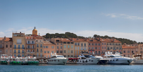 Fototapeta na wymiar Harbor of Saint-Tropez with luxury yachts – Saint-Tropez, Cote d’Azur, France