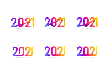 Set of 2021 happy new year signs. Vector illustration with colorful holiday label isolated on white background.