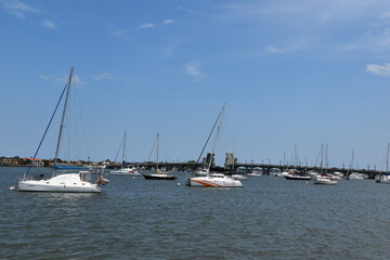 Sailboats and an open drawbridge on Matanzas Bay in Florida.