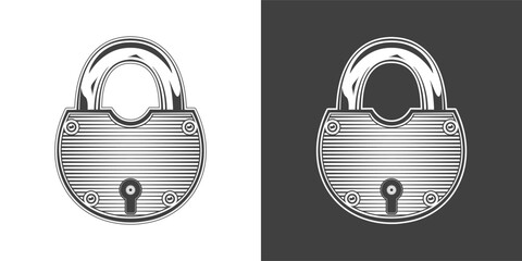 Vintage monochrome highly detailed lock illustration. Isolated vector template © Yevhen