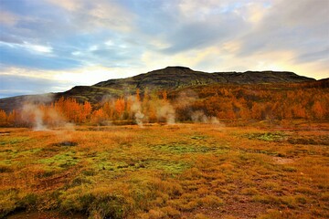Iceland hot springs in the fall