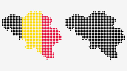 Fototapeta na wymiar Map of Belgium, in dotted style. One version includes the flag, the other is simply black. Vector Graphic.