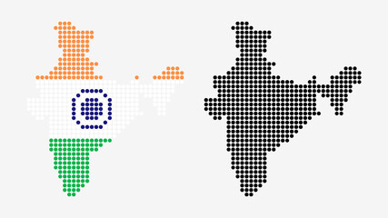 Fototapeta na wymiar Map of India, in dotted style. One version includes the flag, the other is simply black. Vector Graphic.