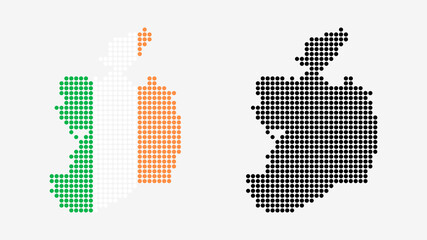 Fototapeta na wymiar Map of the Republic of Ireland, in dotted style. One version includes the flag, the other is simply black. Vector Graphic.