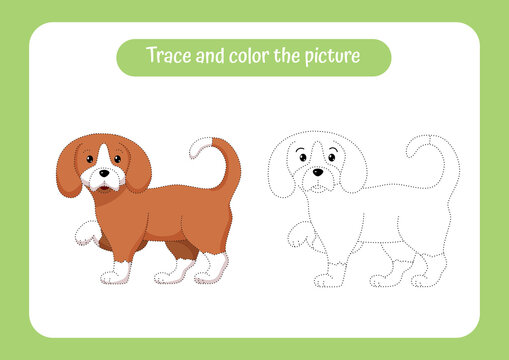 Little puppy. Trace and color the picture children s educational game.