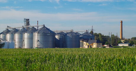 Granary, elevator - an industrial complex for storage, sorting. Agro-processing and manufacturing plant. Agricultural complex.