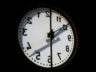 
analog clock face from inside a bell tower