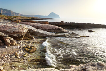 Sicilian wild coast in sunset