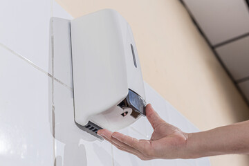 Complete and detailed process of washing and drying hands with water soap and paper towels to...