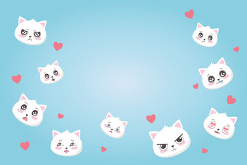 cute cats with various emotions hearts love cartoon faces animals