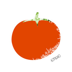 Red tomato with leaves. Vector hand drawn illustration.