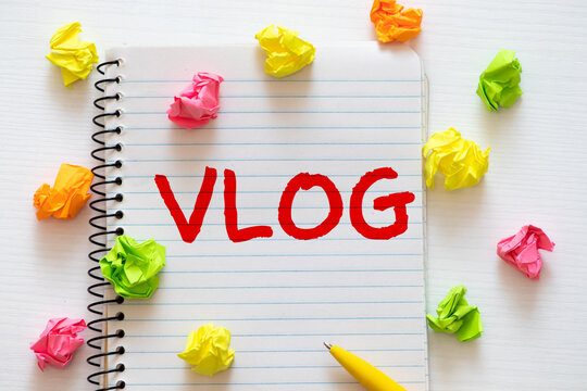 Word writing text Business Vlog. Business concept for A video content about subject matter related to the company Colored clothespin papers empty reminder yellow floor background office.