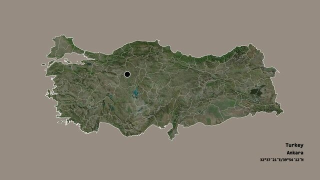 Ardahan, province of Turkey, with its capital, localized, outlined and zoomed with informative overlays on a satellite map in the Stereographic projection. Animation 3D