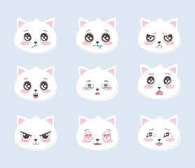 cute cats emoticons cartoon various faces animals funny