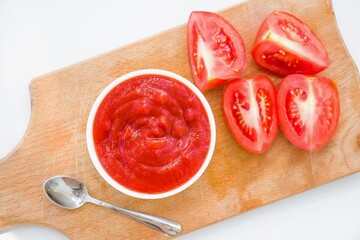 Tomato paste, tomato sauce. ketchup.