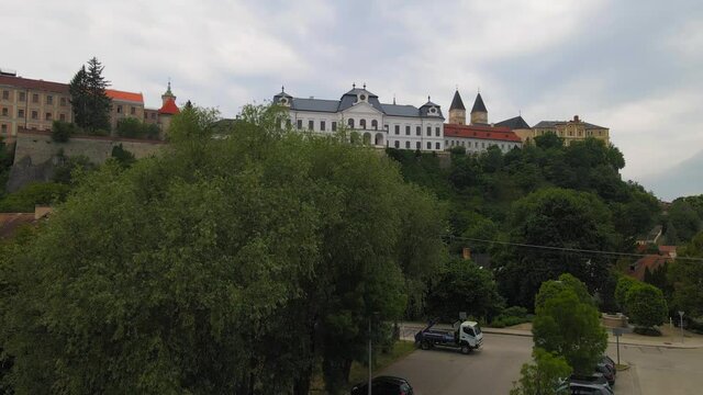 Aerial view of Veszprem Castle. Beautiful panorama view of castle hills. Veszprem Hungary, Europe 4K