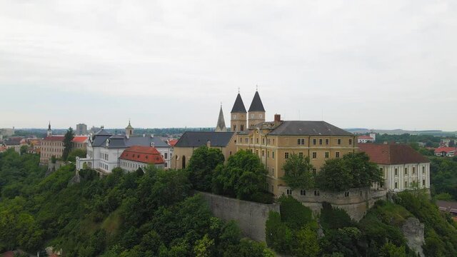 Aerial view of Veszprem Castle. Beautiful panorama view of castle hills. Veszprem Hungary, Europe 4K