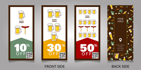 Fototapeta na wymiar Set of stylish flyers for beer discounts. Vector illustration