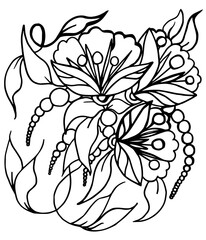 Three flowers and leaves in Russian folk style.  - 366829688