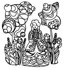 A girl and trees in Russian folk style. - 366829801