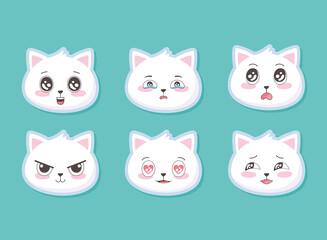 cute kittens head emoticons cartoon animals funny set