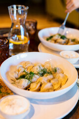 Homemade meat dumplings russian pelmeni