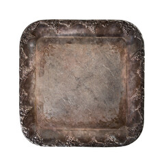 Old antique tray, dish silvered. Isolated on white background