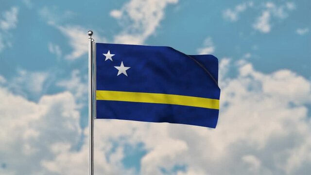 Cura&Atilde;&sect;ao flag waving in the blue sky realistic 4k Video.