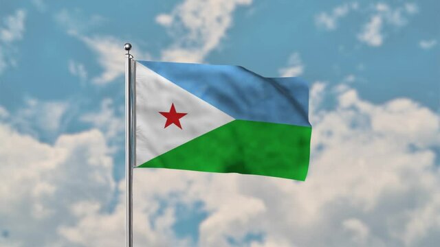 Djibouti flag waving in the blue sky realistic 4k Video.