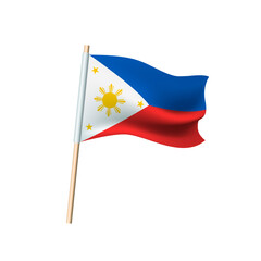 Philippines flag (white triangle with sun and stars, blue and red background). Vector illustration