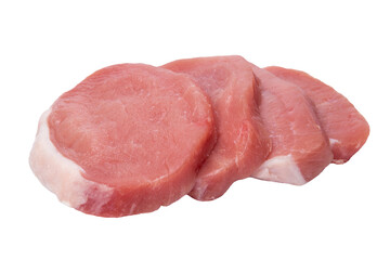 Raw pork chops isolated on white, close-up