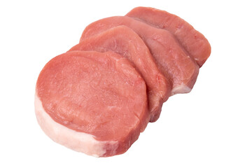 Raw pork chops isolated on white, close-up
