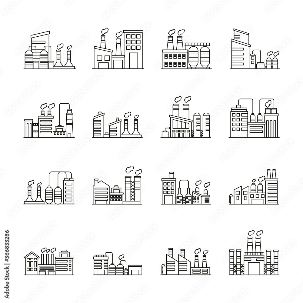 Wall mural bundle of industry factory set icons