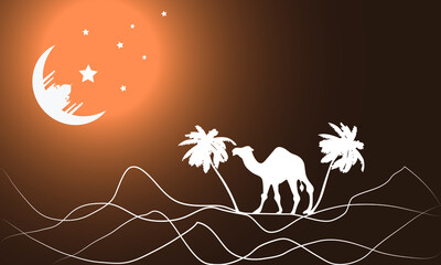 camel walking under moon 