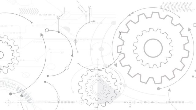 Engine gears wheels rotating animation on blueprint background. Working process concept. Symbol of teamwork. perfect for business related purposes. Alpha channel