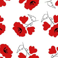 Photo sur Plexiglas Coquelicots Modèle vectorielle continue avec des coquelicots de fleurs rouges. Illustration continue d& 39 art floral. Art moderne dessiné à la main